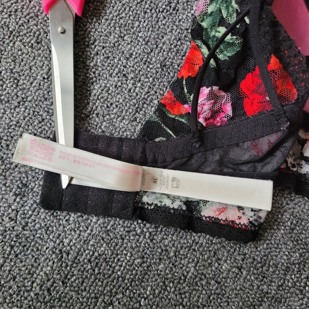 PINK Victoria's Secret Black Floral Lace Bralette with Red & Pink Embroidery - Picture 13 of 13